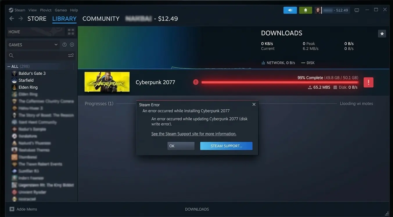 Ошибка записи на диск в Steam при скачивании или обновлении игры