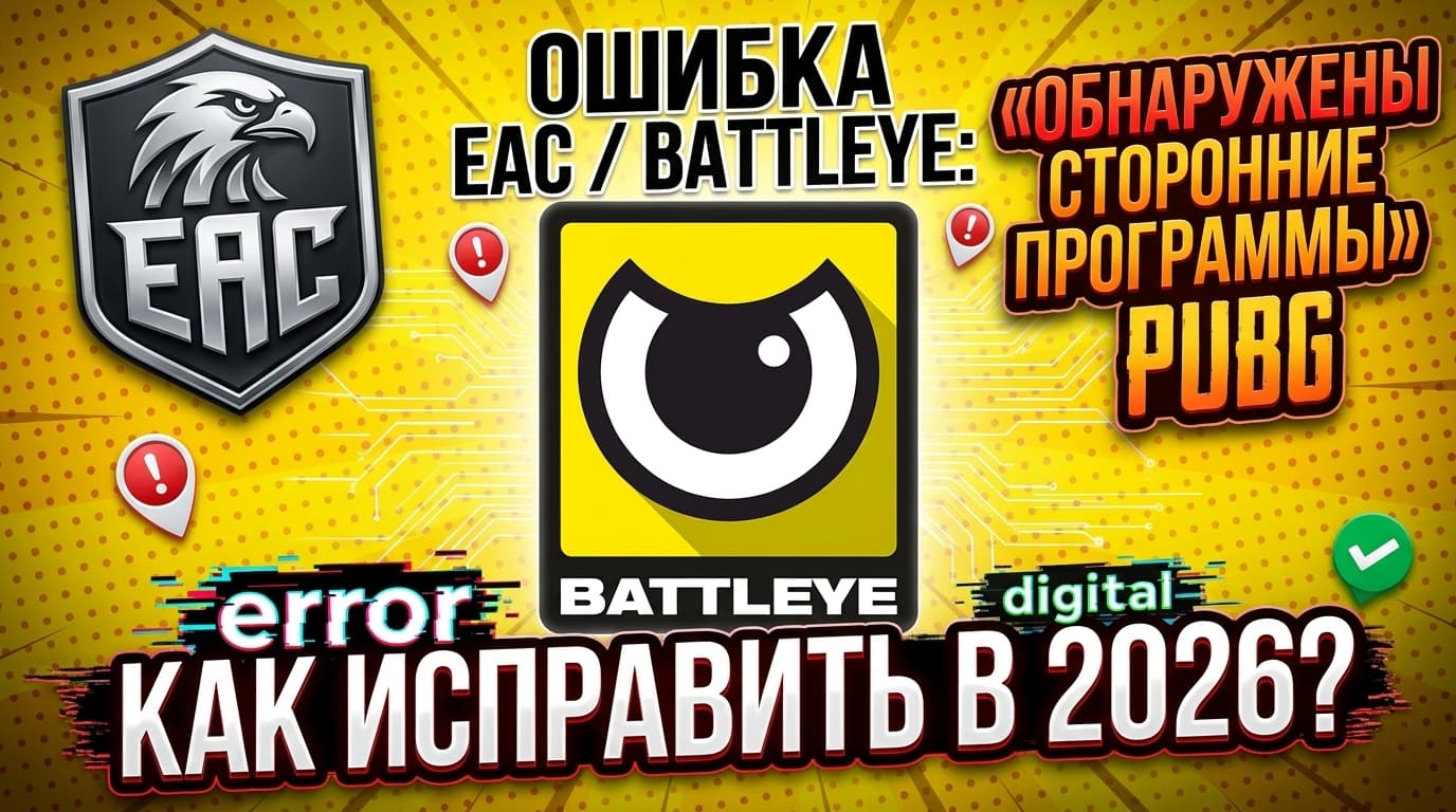 «Обнаружены сторонние античит программы» PUBG (Пабг), «игра закроется через 10 секунд из-за некорректной работы критического античит-процесса» — Easy Anti-Cheat (EAC) и BattlEye: пошаговое решение 2026