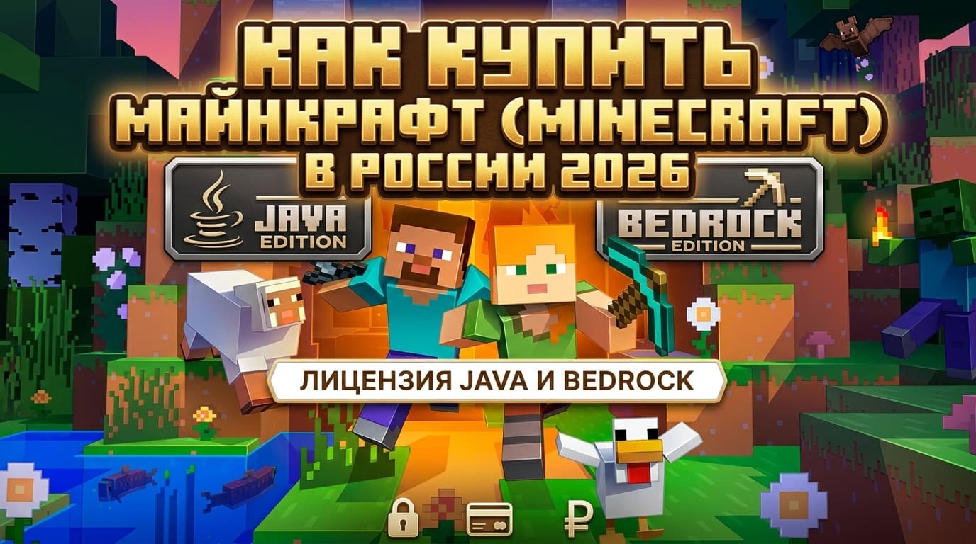 Как купить Майнкрафт (Minecraft) в России 2026 — лицензия Java и Bedrock, аккаунт и Minecoins: оплата МИР, СБП и рублями без Visa пошагово