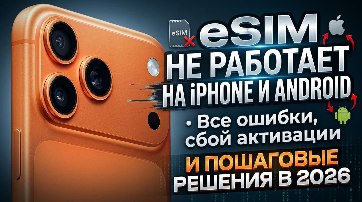 eSIM (иСим, е Сим) не работает 2026 — «сбой активации», «не удаётся конфигурирование сотовой сети», «пригодные данные не найдены»: все ошибки на iPhone и Android пошагово