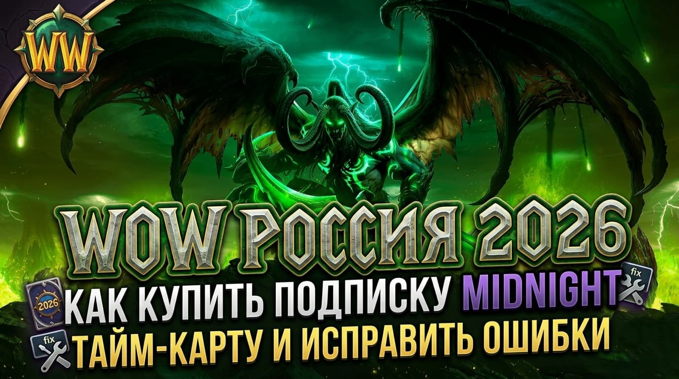 WoW (Ворлд оф Варкрафт, World of Warcraft) в России 2026 — как купить подписку, тайм-карту и WoW Midnight, исправить ошибки BLZ51901016, 132 и Lua: пошагово