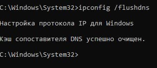 ввод ipconfig /flushdns в cmd