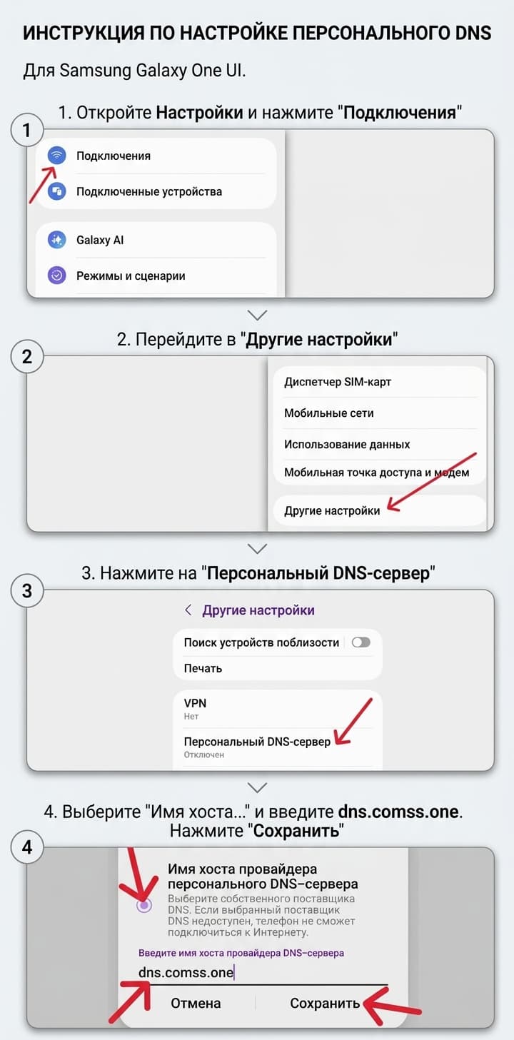 Настройка comss dns на андроид samsung