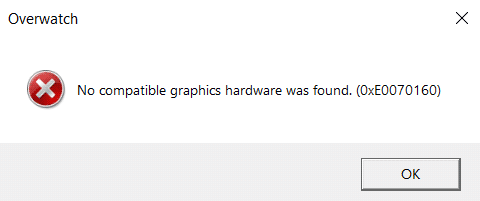 Overwatch устройство отрисовки не найдено No Compatible Graphics Hardware