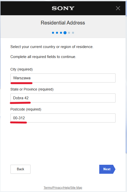 Выбор города и региона при регистрации ps