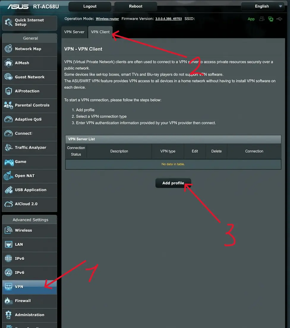 Добавление файла конфигурации OpenVPN в роутер ASUS