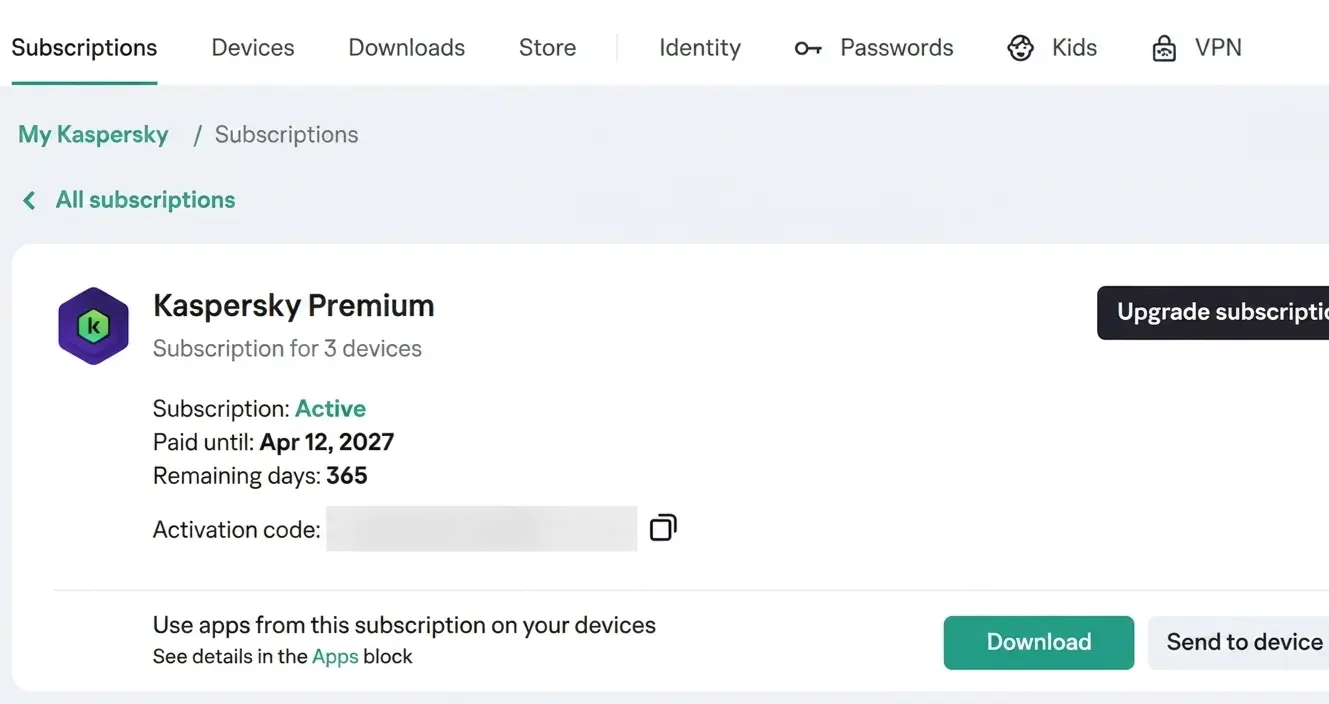 Управление лицензией и скачивание установщика в личном кабинете My Kaspersky