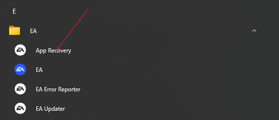 пуск папка ea с app recovery