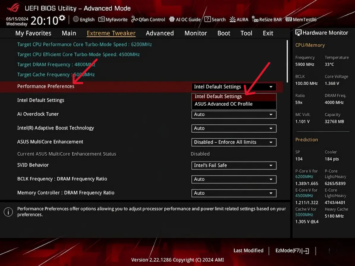 Intel Default Settings intel bios