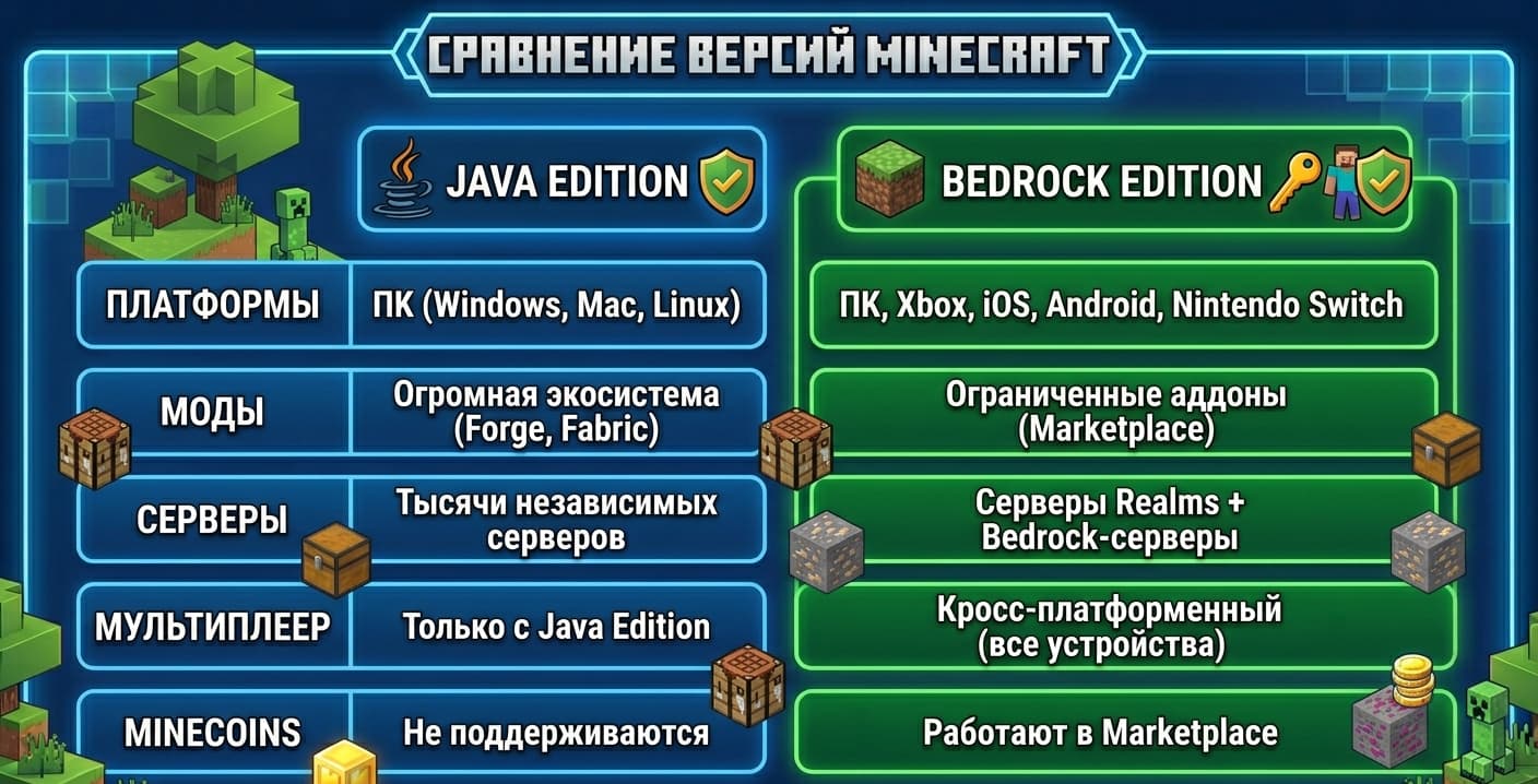 Minecraft Java Edition и Bedrock Edition купить в России — в чём разница
