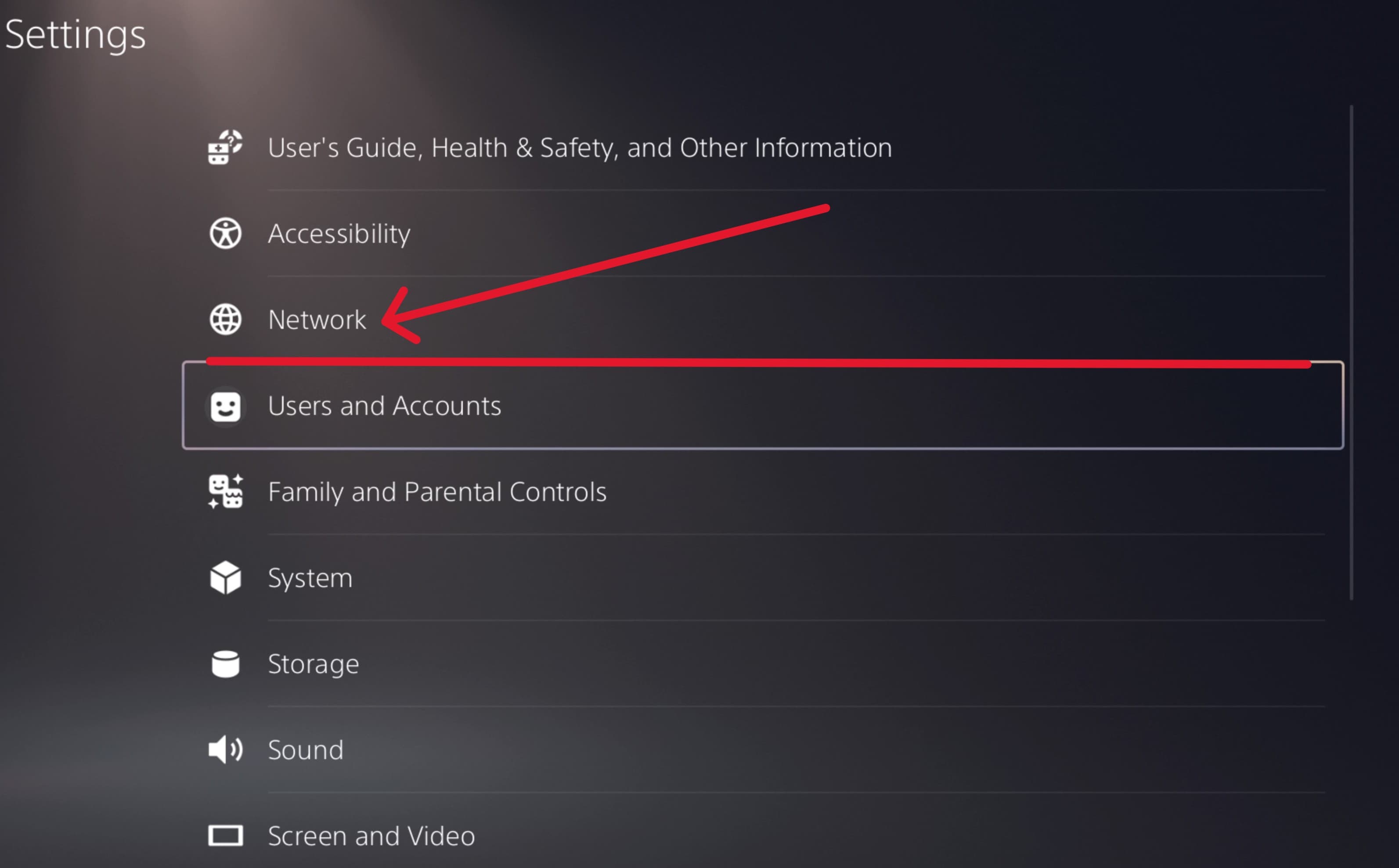 Раздел Сеть (Network) на плейстейшн