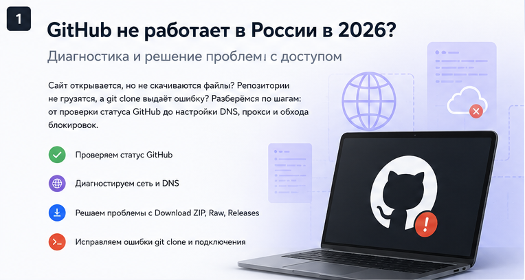 GitHub не работает в России в 2026 году — диагностика сайта, Download ZIP, Raw, Releases и git clone