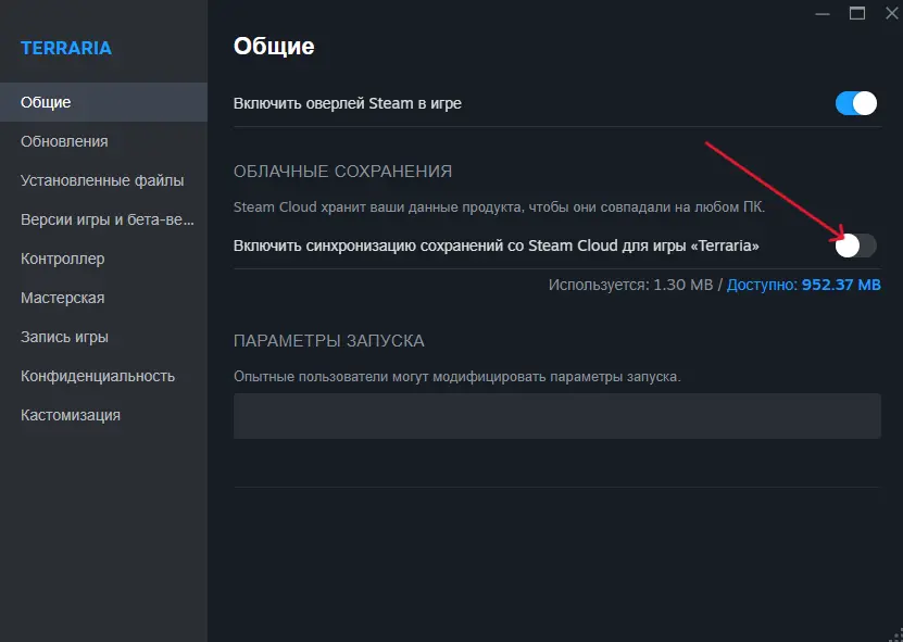 Отключение синхронизации со Steam Cloud