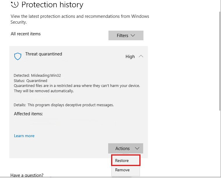 Как восстановить удаленный антивирусом файл из журнала защиты Windows 11