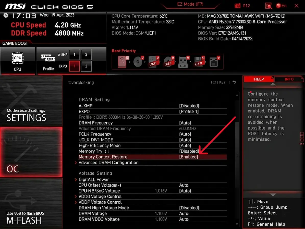 Memory Context Restore amd bios