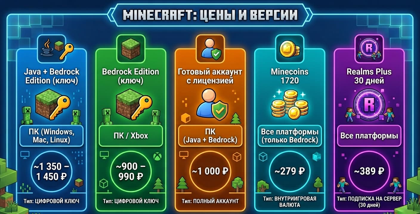 Сколько стоит Майнкрафт (Minecraft) в 2026 году — цены на лицензию в рублях