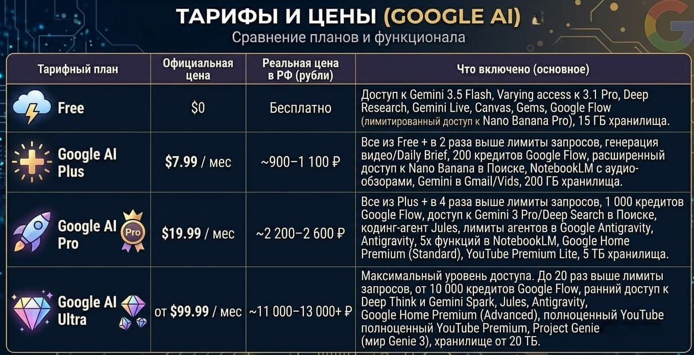 Gemini Pro (Гемини) и Google One AI Premium — что это и сколько стоит в рублях 2026