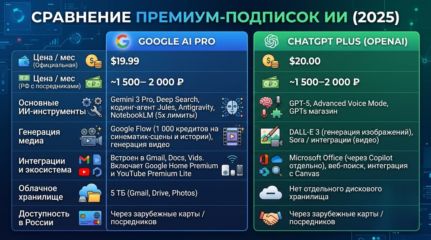Gemini Advanced vs ChatGPT Plus — что выбрать в России в 2026