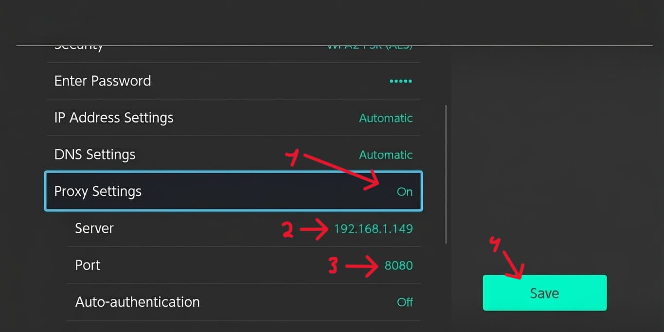 Настройка локального прокси-сервера из приложения Every Proxy на switch
