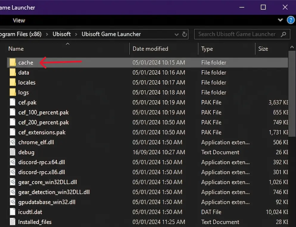 Удаление папки cache в директории Ubisoft Game Launcher для сброса настроек